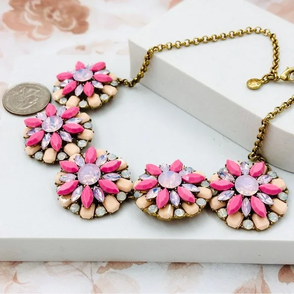 J. Crew Vintage Gold Tone Crystals Opal Multi Floral Statement Necklace - Picture 3 of 3